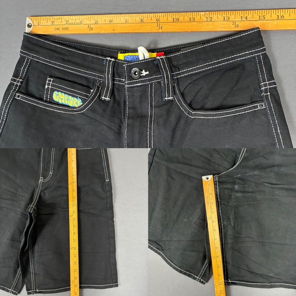 Y2K Empyre Black Denim Jorts Embroidered Fire Hydrant Men's Size 28 Skater - Picture 7 of 7